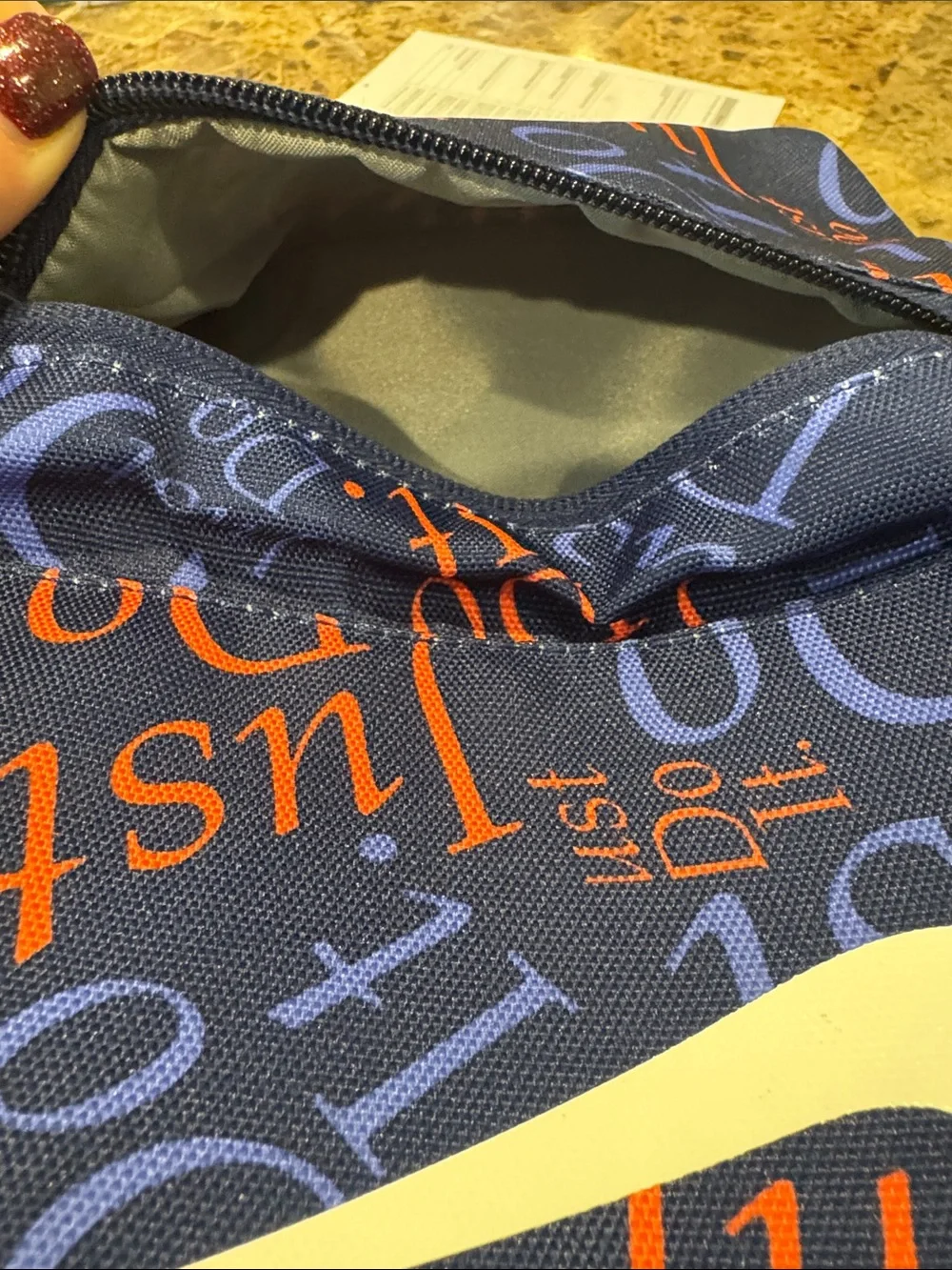 Nike Blue Insulated Lunch Bag with Orange 'Just Do It' Script and White Swoosh